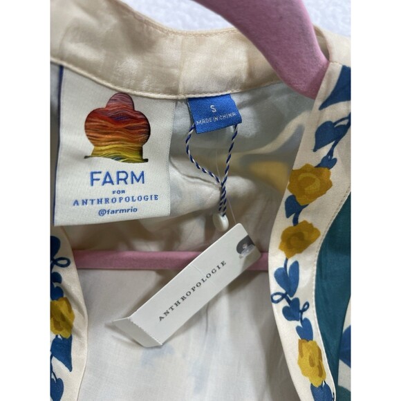 Farm Rio Anthropologie Midi Dress Ivory Puff Sleeve Preppy Retro Boho Small NWT - Picture 11 of 15